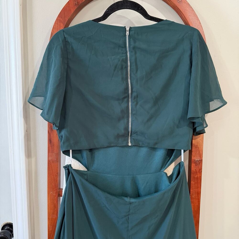 Lulus Green Maxi Dress‎ L Flutter Sleeve Cutout Formal Wedding Guest Long Dress - Picture 6 of 7